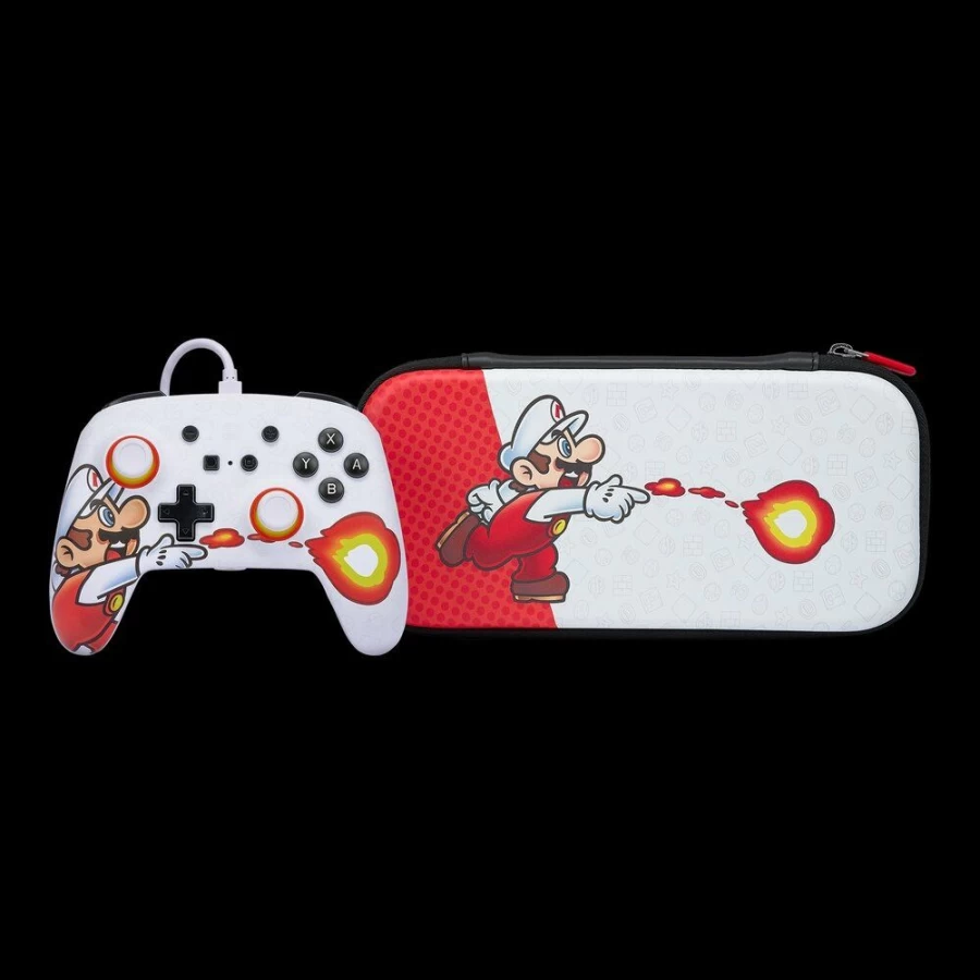 PowerA Mario Fireball Enhanced Wired Controller & Slim Case for Nintendo Switch