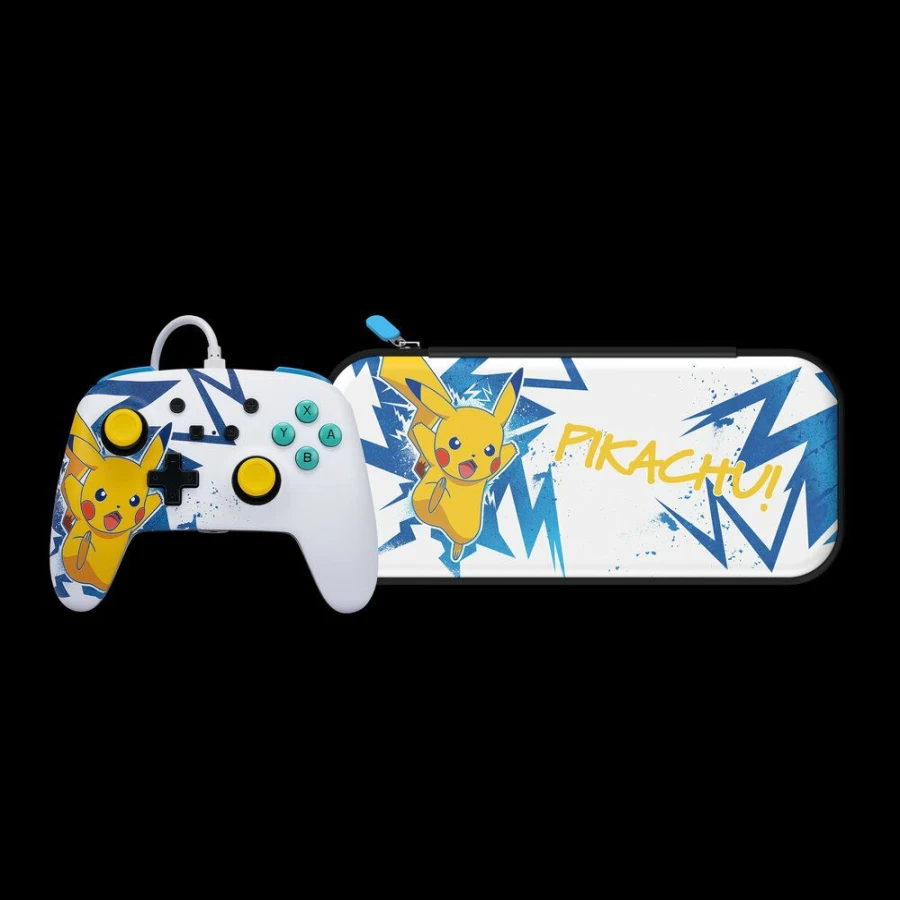 PowerA Pikachu High Voltage Wired Pro Controller & Slim Case for Nintendo Switch - Enhanced Gaming Bundle
